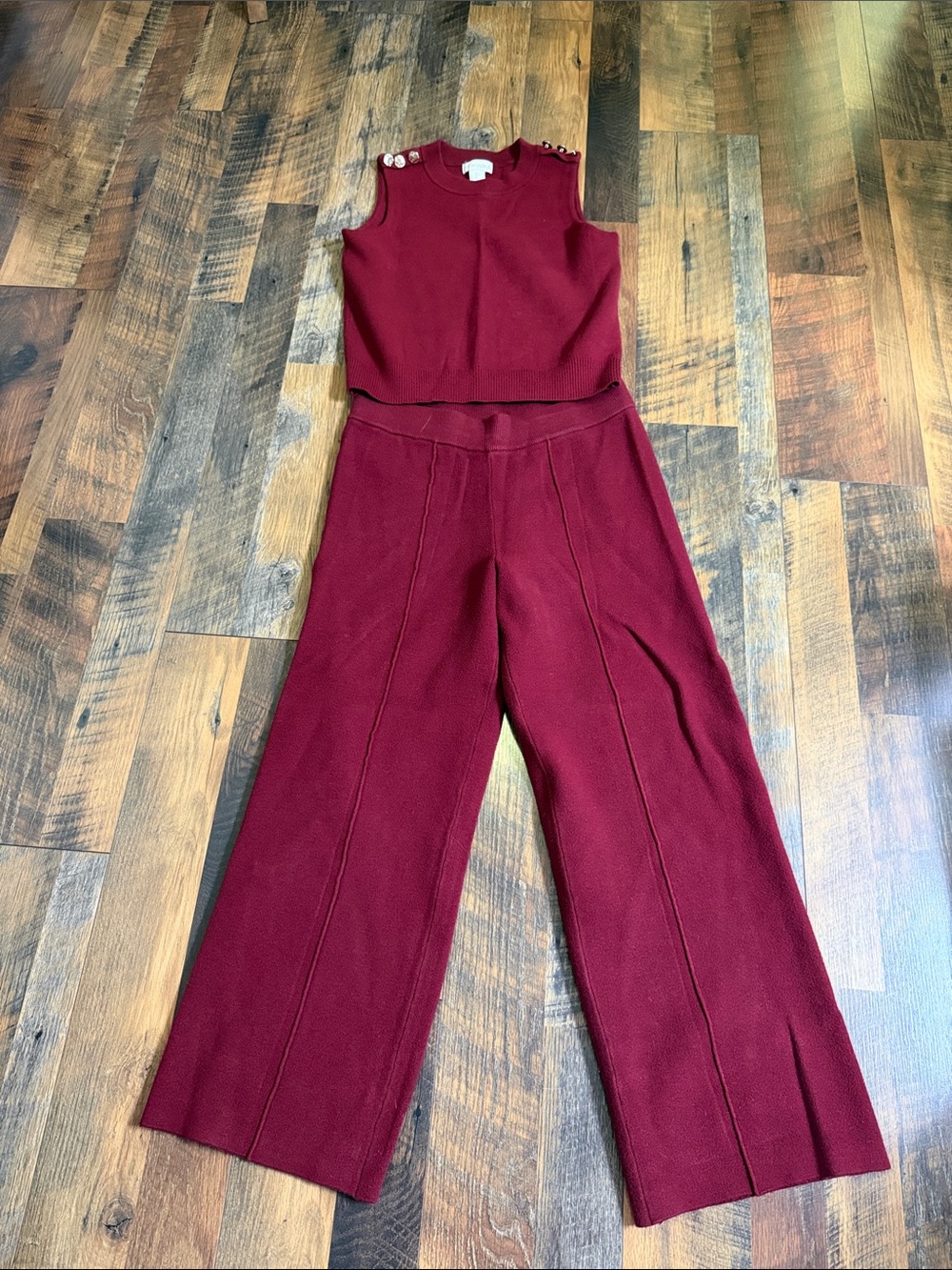 Cynthia Rowley Wine Red Sleeveless Crop Top & Wide-Leg Pants Set